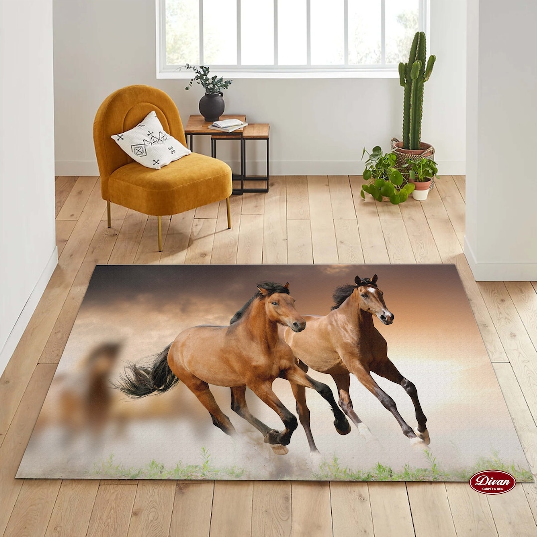 Horse Rug Running Horses Rug Ethnic Rug Salon Decor Etsy