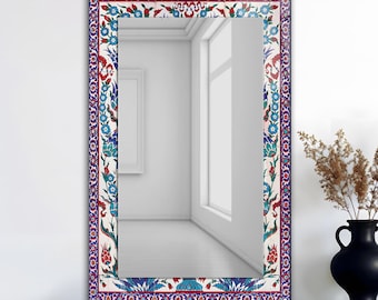 Turkish Pattern Tempered Glass Rectangular Mirror, Modern Wall Decor