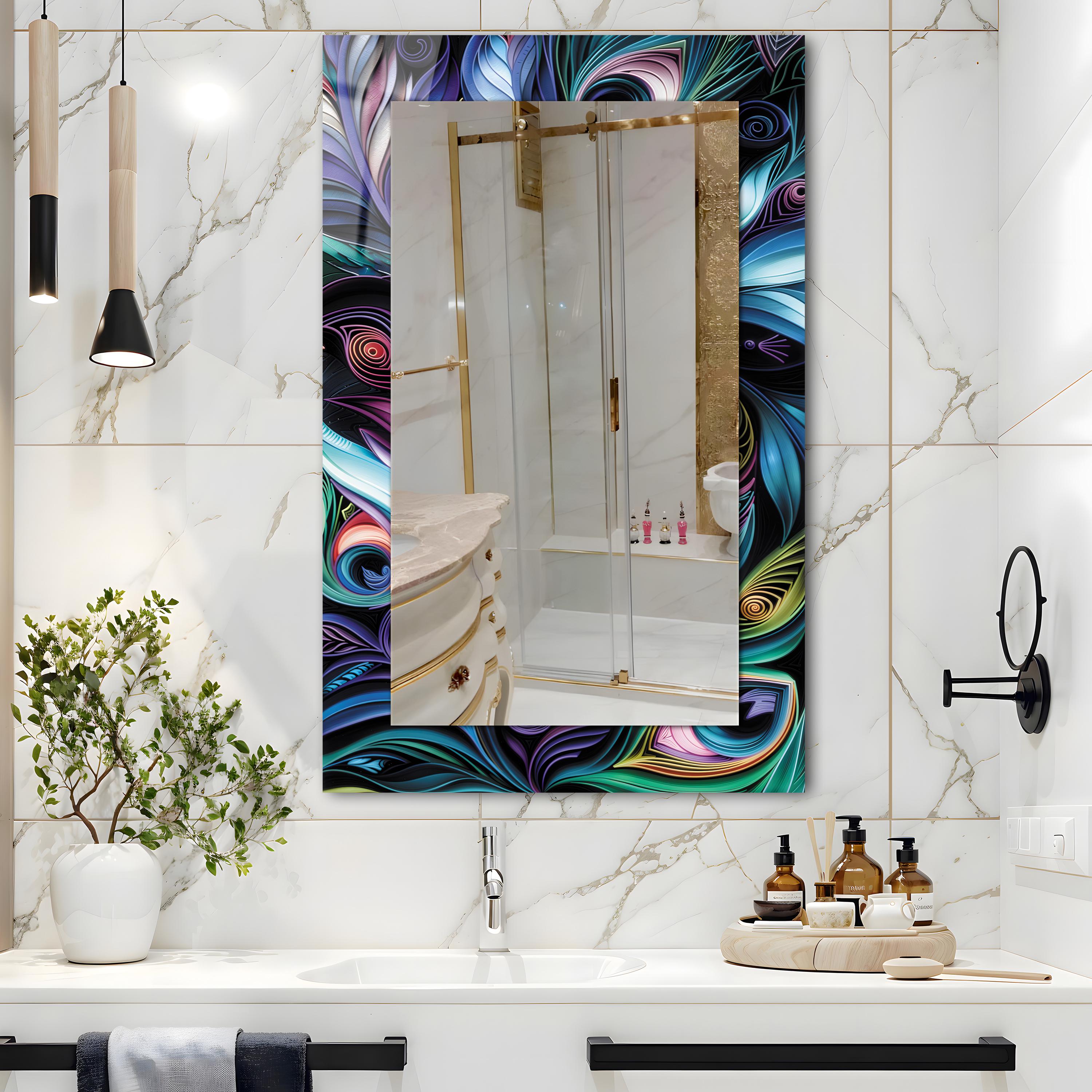 Abstract Peacock Tempered Glass Mirror, Luxury Home Decor, Hallway
