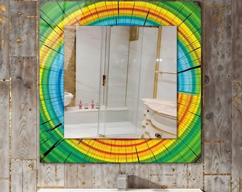 Tempered Glass Square Wall Mirror, Modern Rustic Home Decor