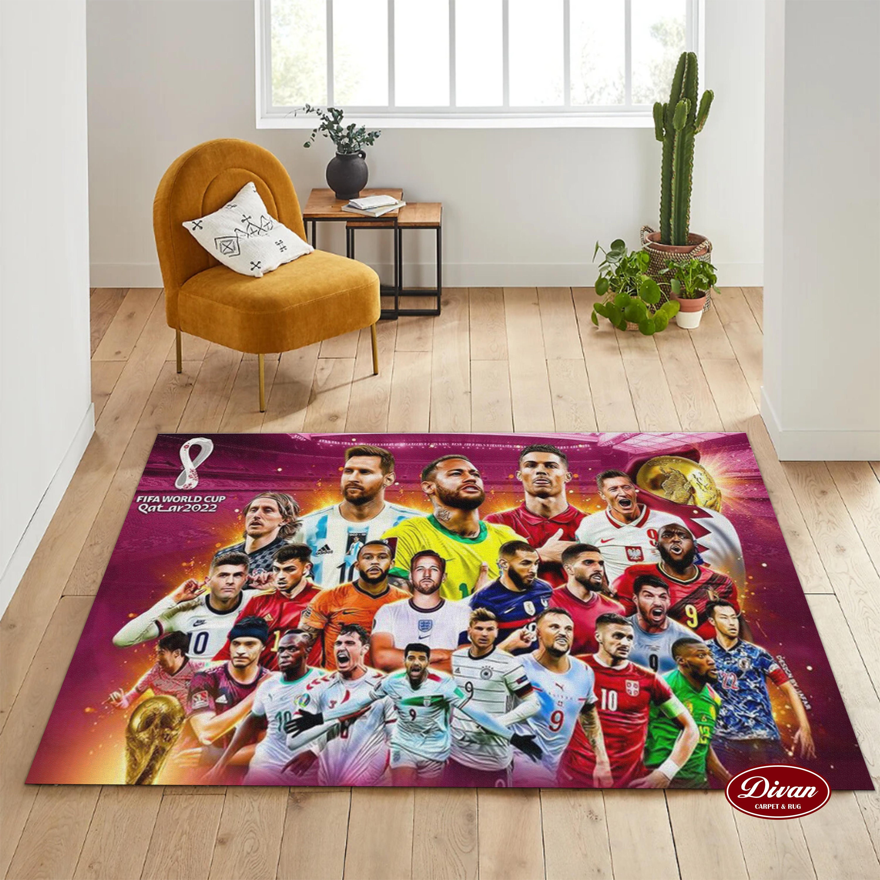 Football Rug, World Cup 2022, Football Design,Messi ronaldo rug,Personalized Rug,Neymar,Gift For Him,Washable Soccer rug, teen room rug