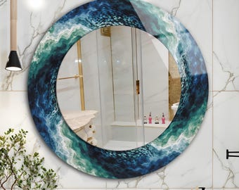 Abstract Vortex Round Wall Mirror, Tempered Glass Art