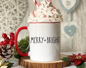 Merry and Bright, Christmas Coffee Mug, Farmhouse Mug, Dunn-Inspired, Merry Christmas, Two-Toned Mug