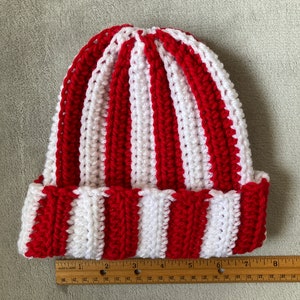 Toddler beanie hat red white stripes, candycane, Christmas holiday, valentine, crochet, winter, candy, peppermint
