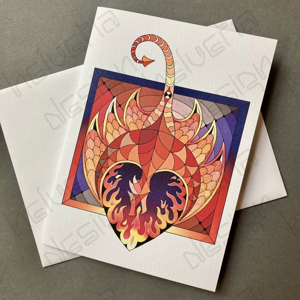 Card, FIRE DRAGON, fine art, fantasy, greeting, blank, notecards