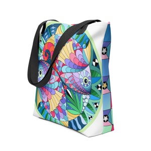 Tote Bag, &quot;Pisces&quot;, perfect for travel or school, colorful, sturdy and fun, two-sided, 15x15 inch