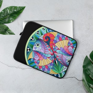 Laptop Sleeve &quot;Pisces&quot; zodiac sign, neoprene, padded, great for school & office!