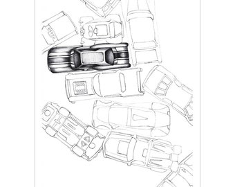 車の絵、オリジナルアート、壁掛けプリント