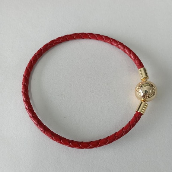 PANDORA 赤 レザー ブレスレット Pandora Pandora Moments Red Woven Leather Bracelet