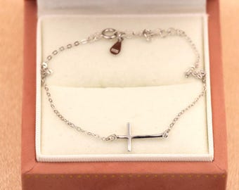 Pulsera con cruz de plata de ley S925 para mujer