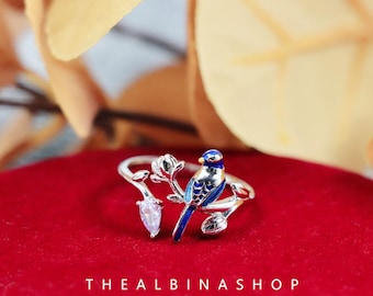 Anillo de pájaro azul. Único e interesante. Joyería de plata de ley 925.