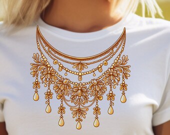 Gold überlagerte Halskette Tshirt PNG, Boujee Halskette Clipart, kleines Mädchen-Halsketten-Design, Kleinkind-Strampler PNG, Halskette PNG, Tshirt-Halskette