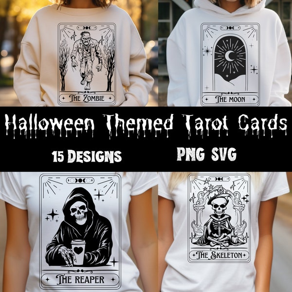 Halloween Tarotkaarten Bundel SVG, Tarotkaarten SVG, Tarotkaarten PNG, Skeleton PNG, Schedel PNG, Spirituele PNG, Halloween SVG, Sublimatie PNG