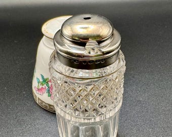 Antique British Sterling Silver & Cut Glass Mustard Pot, Victorian Condiment Jar