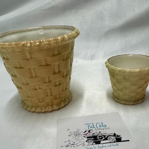 Antique Royal Worcester Blush Ivory Basketweave Cache Pots