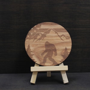 Made in USA Sasquatch Big Foot Laser Cut Wood Coasters Sasquatch Coaster Set, Bigfoot, Unique Gift, Custom Coaster