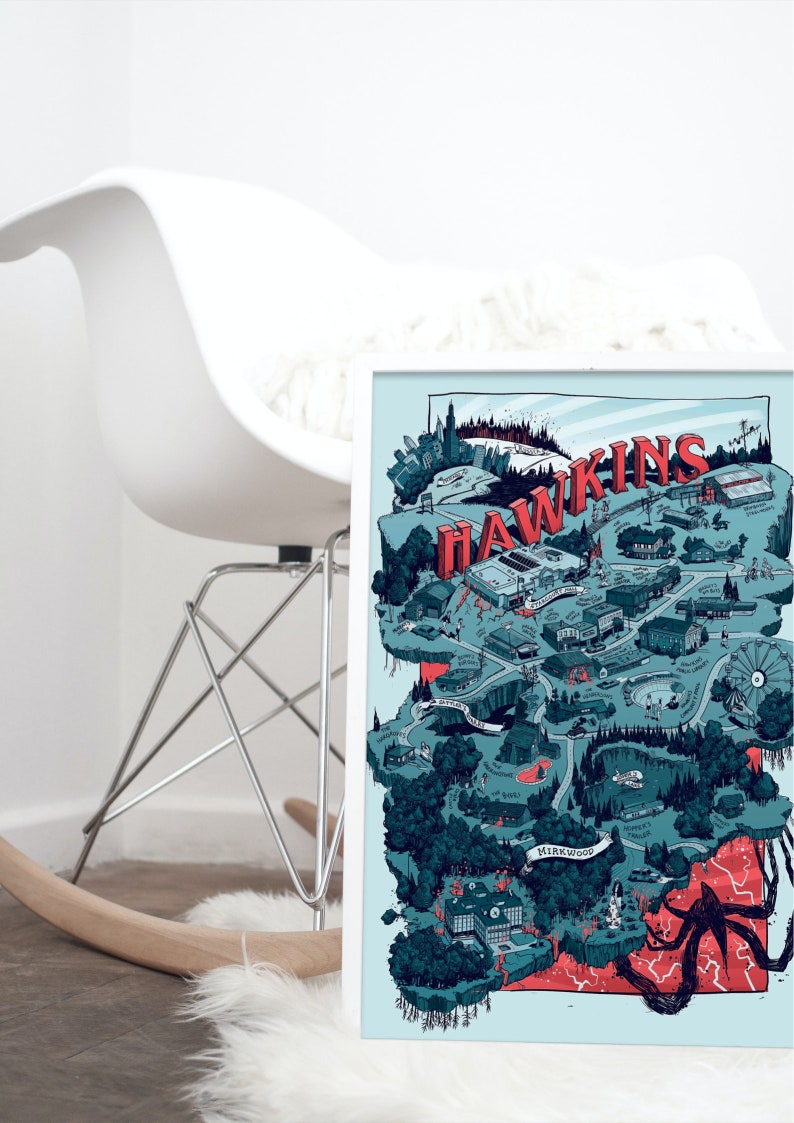 Printable City Map Hawkins, Travel Map, Art Poster, Wall Art Print for