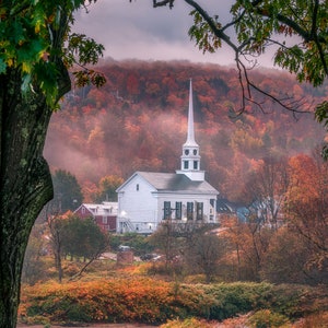New England Fall Photography Stowe Vermont Canvas Metal Print Livingroom Bedroom Wall Art Landscape