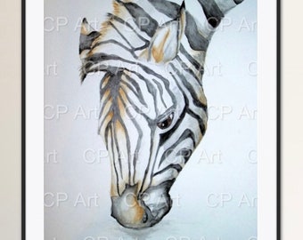 Zebra, ORIGINAL, watercolour, A3, stripes, Africa, safari, zebras, signed, painting, gift, nursery, present, animal