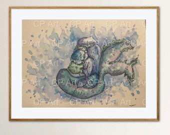 Mermaid painting, ORIGINAL watercolour, mermaid painting,mermaid watercolour, merman painting, mermaid, mother and baby painting, baby gift