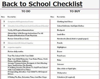 Customizable Back to School Checklist, Personalized School Supplies Planner, Student Organizer, Excel spreadsheet Editable To do To buy list