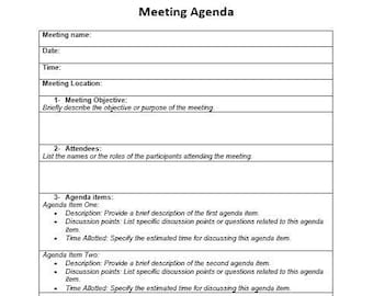 Plantilla profesional personalizable para agenda de reuniones I Descarga instantánea digital imprimible I Herramienta de productividad I Limpio organizador empresarial moderno