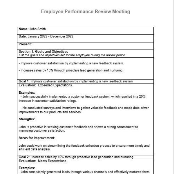 Performance Review Template Etsy