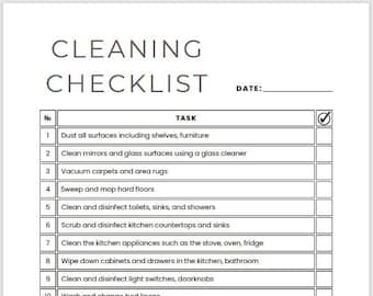 Lista de verificación de limpieza imprimible, Plantilla de aplicación para tomar notas, Planificador de tareas domésticas, Programa de limpieza semanal