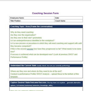 Employee Coaching Template: Coaching Plan Worksheet Mentor Manager