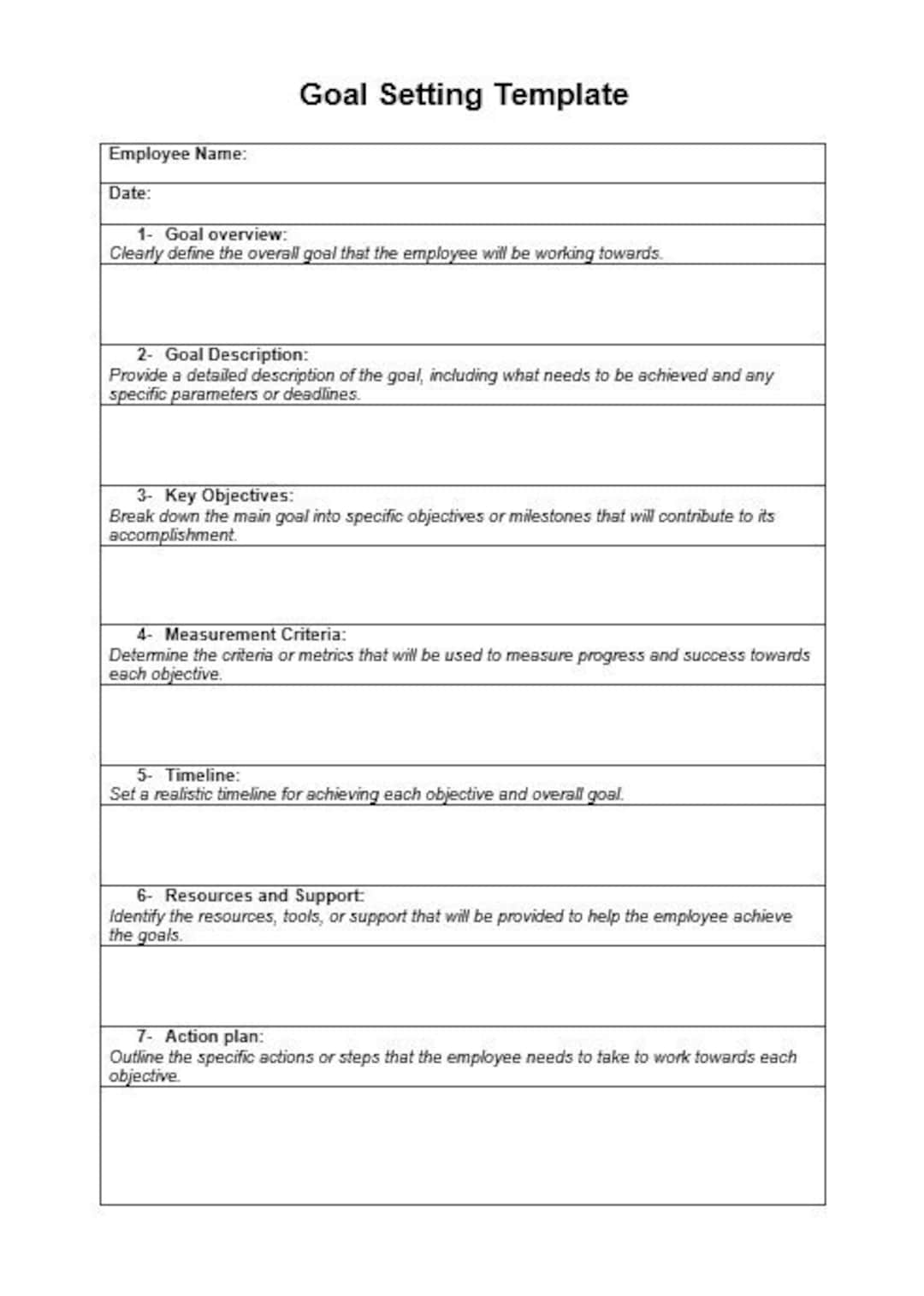 Goal Setting Template Planner for Manager Employee or Self I Word Doc ...