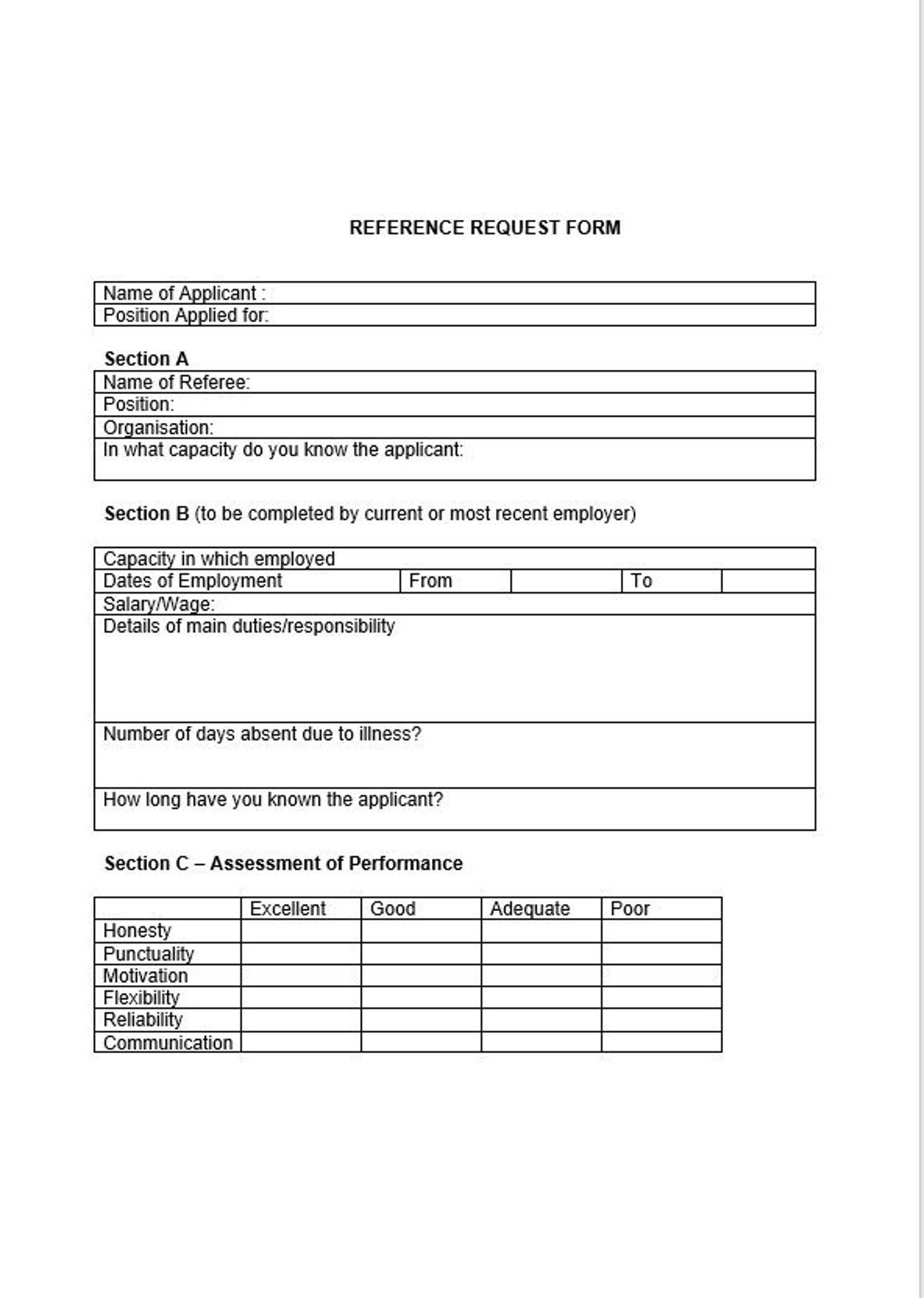 Customizable professional reference request template digital format
