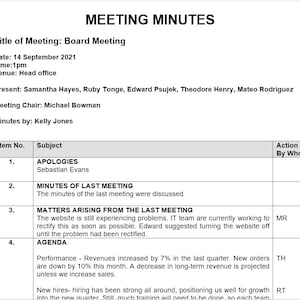 Meeting Minutes Taking Template Planner I Editable Word  I Planners for Work Home Office  Instant Accessible template Planner I Minimalist