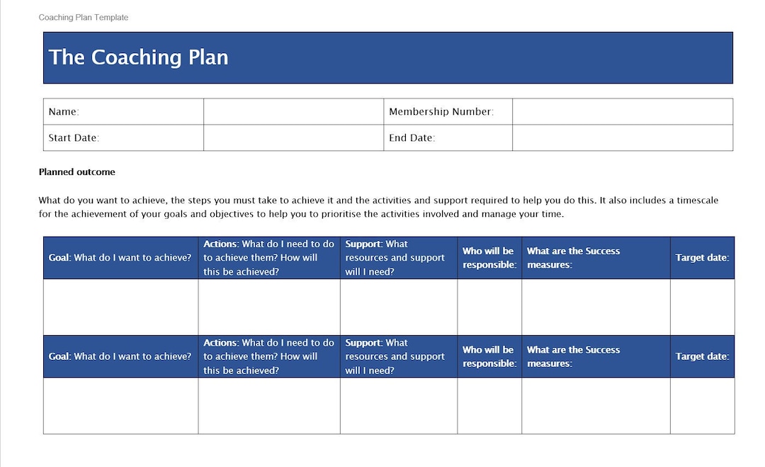 Coaching Plan Digital Template Printable Editable Planner Goal Coaching Plan Digital Template Printable Editable Planner Goal
