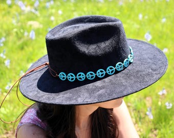 Turquoise Peace Sign Adjustable Hatband