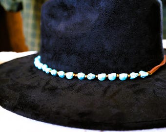 Turquoise Skull and Copper Bead Adjustable Hatband
