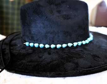 Turquoise Skull and Black Bead Adjustable Hatband