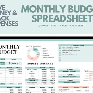 Simple Monthly Budget Spreadsheet | Monthly Budget Spending Tracker | Google Sheets | Excel Spreadsheet | Pastel