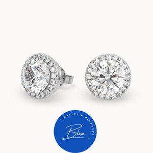 18k White Gold 1 Carat Round HALO DIAMOND STUD Earrings, Stud Earrings, Bridal Stud Earrings, Diamond Bridal Stud Earrings, Anniversary Gift