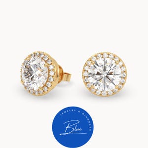18k YELLOW GOLD 1 Carat HALO Round Diamond Stud Earrings, Round Diamond Stud Earring, Halo Stud Earring, Wife Stud Earrings, Diamond Jewelry