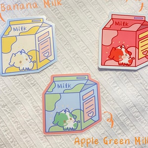 Cute Milk Carton Bundle | Starberry Milk, Banana Milk, Apple Green Milk  | Glossy Vinyl & Weatherproof