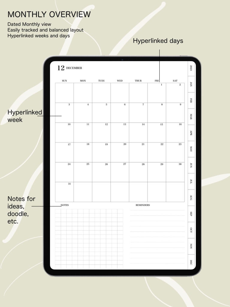 2023 Minimalist Dated Goodnotes Digital Planner Complete Monthly ...