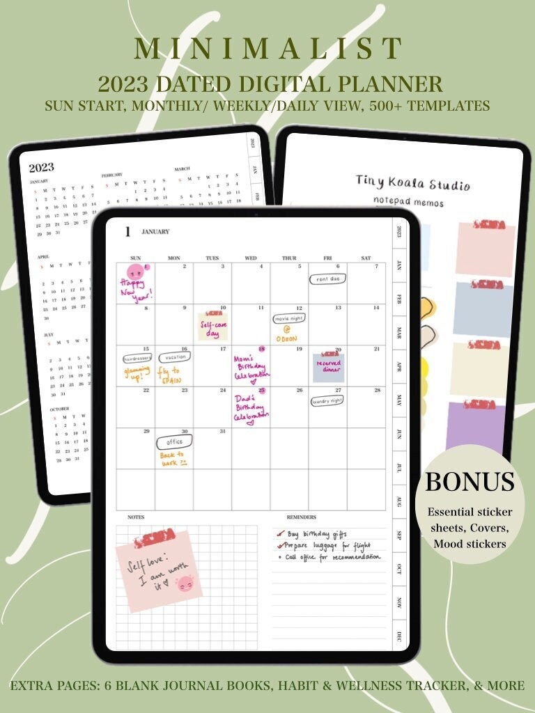 2023 Minimalist Dated Goodnotes Digital Planner Complete Monthly ...