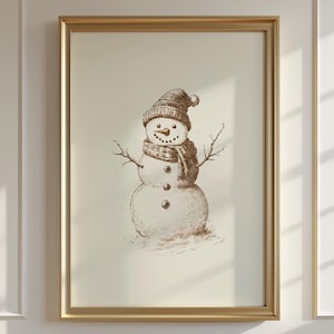Rustic Snowman Printable Wall Art Winter Holiday Decor Digital Download Vintage Christmas Art Scandinavian Style Cozy Farmhouse Print