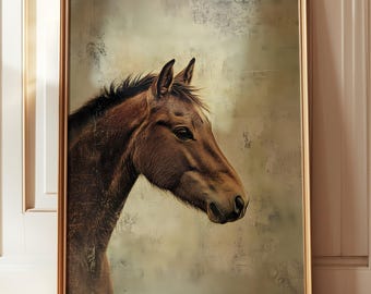 Vintage Horse Wall Art Antique Equestrian Portrait Rustic Farmhouse Printable Neutral Western Decor