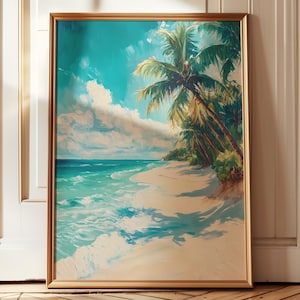 Beach Wall Art Printable Coastal Ocean Decor Palm Tree Seascape Digital Download Summer Vibes Nautical Tropical Printable for Home or Office