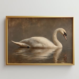 Vintage Swan Printable Wall Art Elegant Bird Artwork Lake Animal Decor Digital Download Nature Wall Art Rustic Home Decor Neutral Tone Print