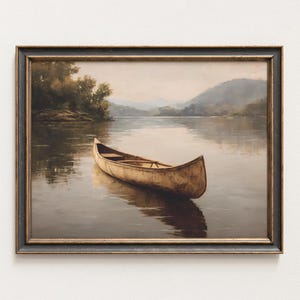 Rustic Canoe Wall Art Lake House Decor Vintage Lake Printable Neutral Nature Wall Art Lodge Cabin Wall Decor Peaceful Water Artwork