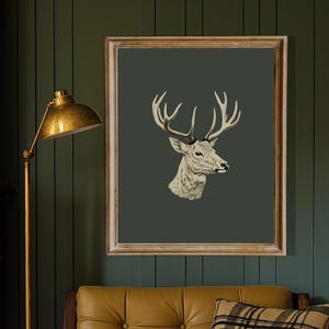 Deer Head Printable Wall Art Rustic Woodland Animal Decor Cabin Wildlife Illustration Hunting Lodge Style Digital Download for Home Decor