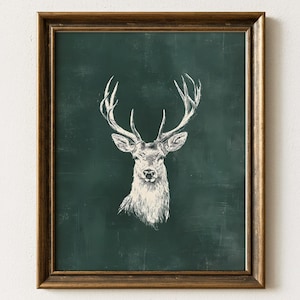 Rustic Deer Head Printable Wall Art Woodland Animal Decor Cabin Wall Art Digital Download Ski Lodge Christmas Art Vintage Style Print