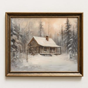 Winter Cabin Printable Wall Art Rustic Snowy Forest Landscape Lodge Decor Cozy Nature Scene Christmas Country Style Digital Download Print